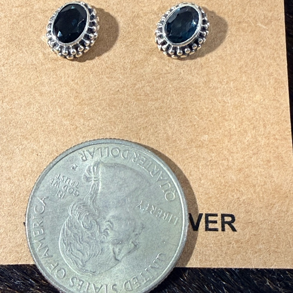 Elegant Dark London Blue Topaz Studs, Sterling Silver Earrings. NEW - Picture 4 of 4